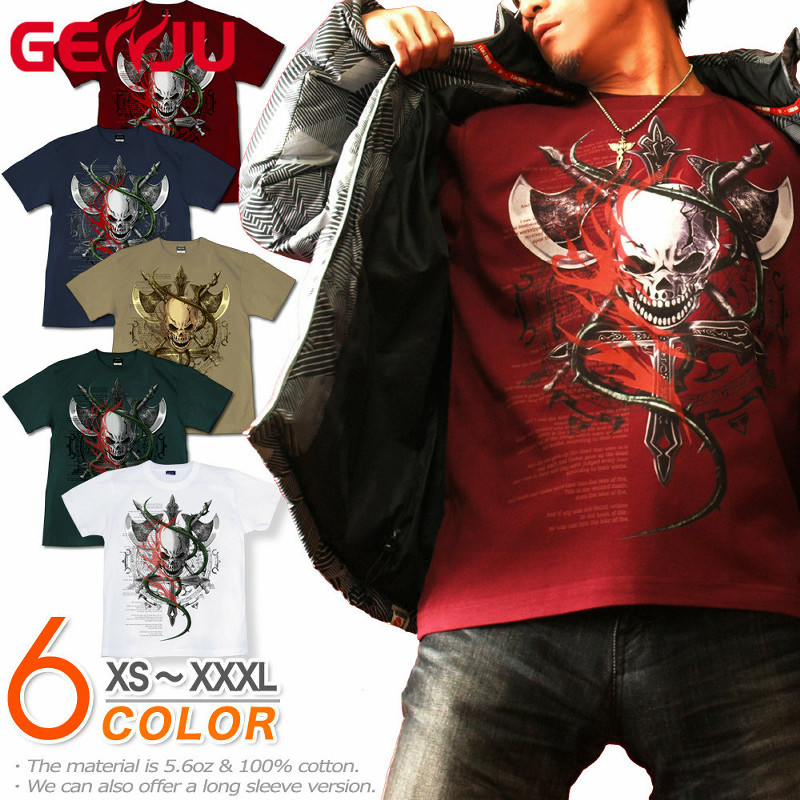 ★【GENJU】 スカルメンズ Tシャツ スカル Tシャツ スカルtシャツ skull ロンt ドクロ 十字架 骸骨 ロック系 tシャツ バイカー メタル ハード 半袖 長袖 ブランド ロンT ブラック 黒 チャコール ホワイト 白 大きめサイズあり XS S M L XXL XXXL 2L 3L 4L 【Apocalypse】