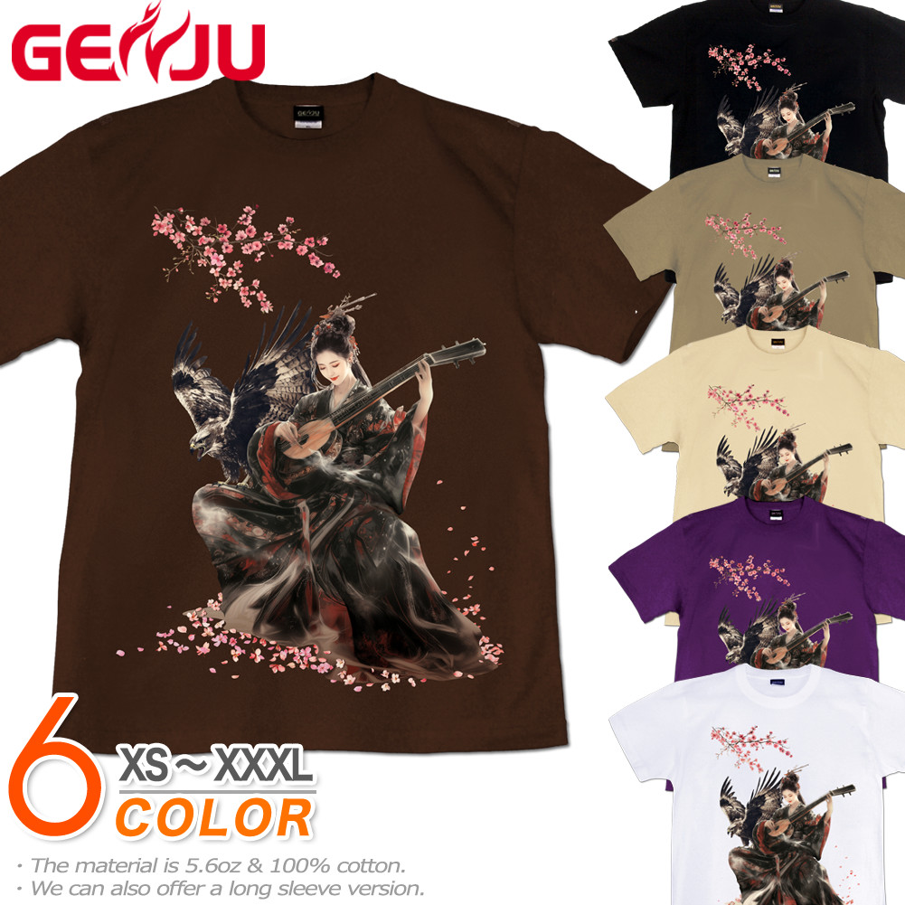 GENJU 縁起 弁財天女 和柄 七福神 鷹 桜 メンズ レディース 祝い プレゼント Tシャツ 半袖 長袖 吉祥弁財天 大きめサイズあり XXL XXXL 2L 3L 4L