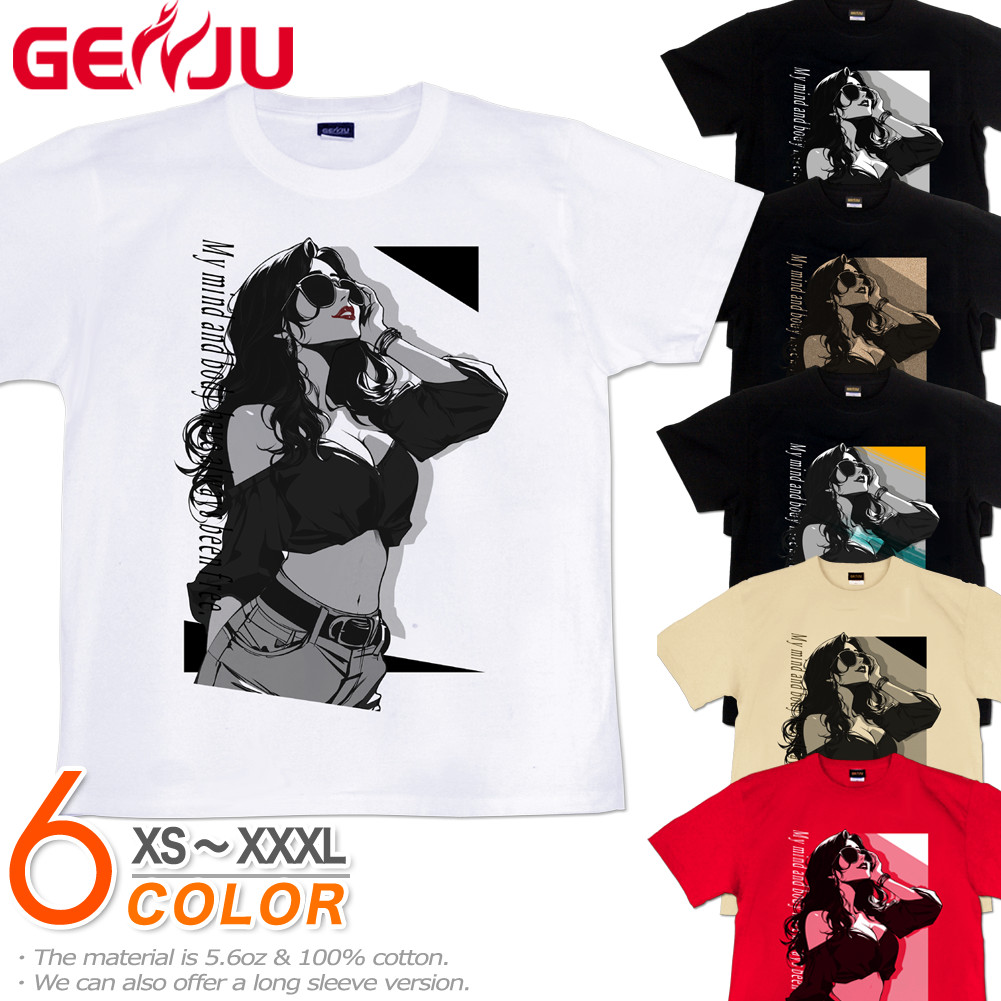 GENJU イラスティック　都会的　グラフィック メンズ レディース 美人 Tシャツ 半袖 長袖 Don't tie me down. 大きめサイズあり XXL XXXL 2L 3L 4L