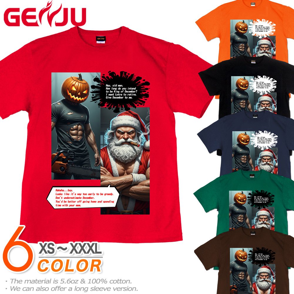 GENJU ハロウィン クリスマス サンタクロース カボチャ アメコミ メンズ レディース Tシャツ 半袖 長袖 VS 大きめサイズあり XXL XXXL 2L 3L 4L