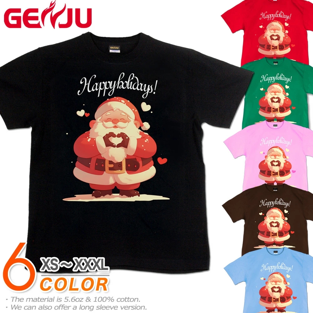 GENJU クリスマス サンタクロース  スポーツジム イベント ハート メンズ レディース Tシャツ 半袖 長袖 Dear you 大きめサイズあり XXL XXXL 2L 3L 4L