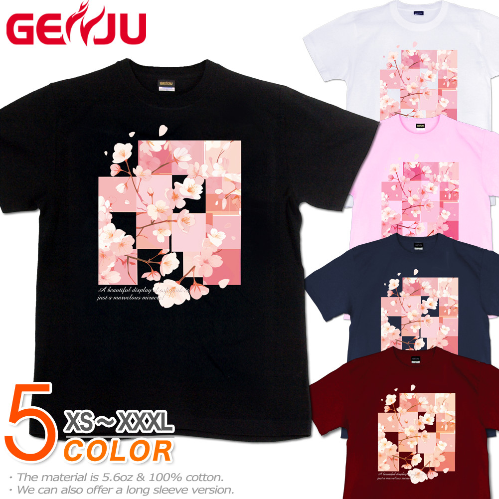 GENJU 桜 さくら 花見 メンズ レディース 春 イベント 花 Tシャツ sakura 半袖 長袖 beautiful spring 大きめサイズあり XXL XXXL 2L 3L 4L